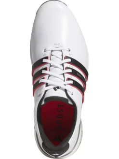 Adidas Mens Golf Shoes|Tour360 25 Wide Spikeless Golf Shoes - Ftwr White/Core Black/Lucid Red