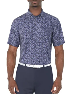 Ben Hogan Shirts|Mini Floral Printed Polo Shirt - Peacoat