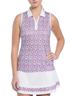 Ben Hogan Shirts|Women's Colour Blocked Mini Floral Print Sleeveless Top - Bright White
