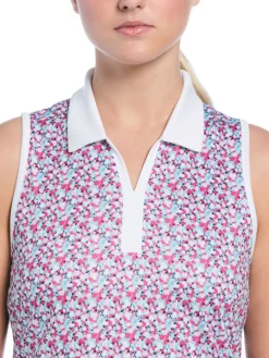 Ben Hogan Shirts|Women's Colour Blocked Mini Floral Print Sleeveless Top - Bright White