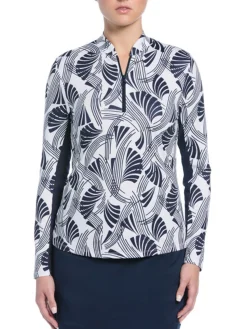 Ben Hogan Shirts|Women's Leaf Print Sun Protection Long Sleeve Top - Bright White