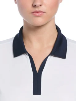 Ben Hogan Shirts|Women's Leaf Print Blocked Polo - Bright White