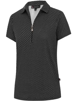 Birdee Sport Shirts|Women's Cosmic Zipper Short Sleeve Top - White/Black