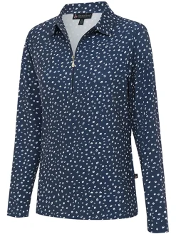 Birdee Sport Shirts|Women's Poppy Zipper Long Sleeve Top - Navy