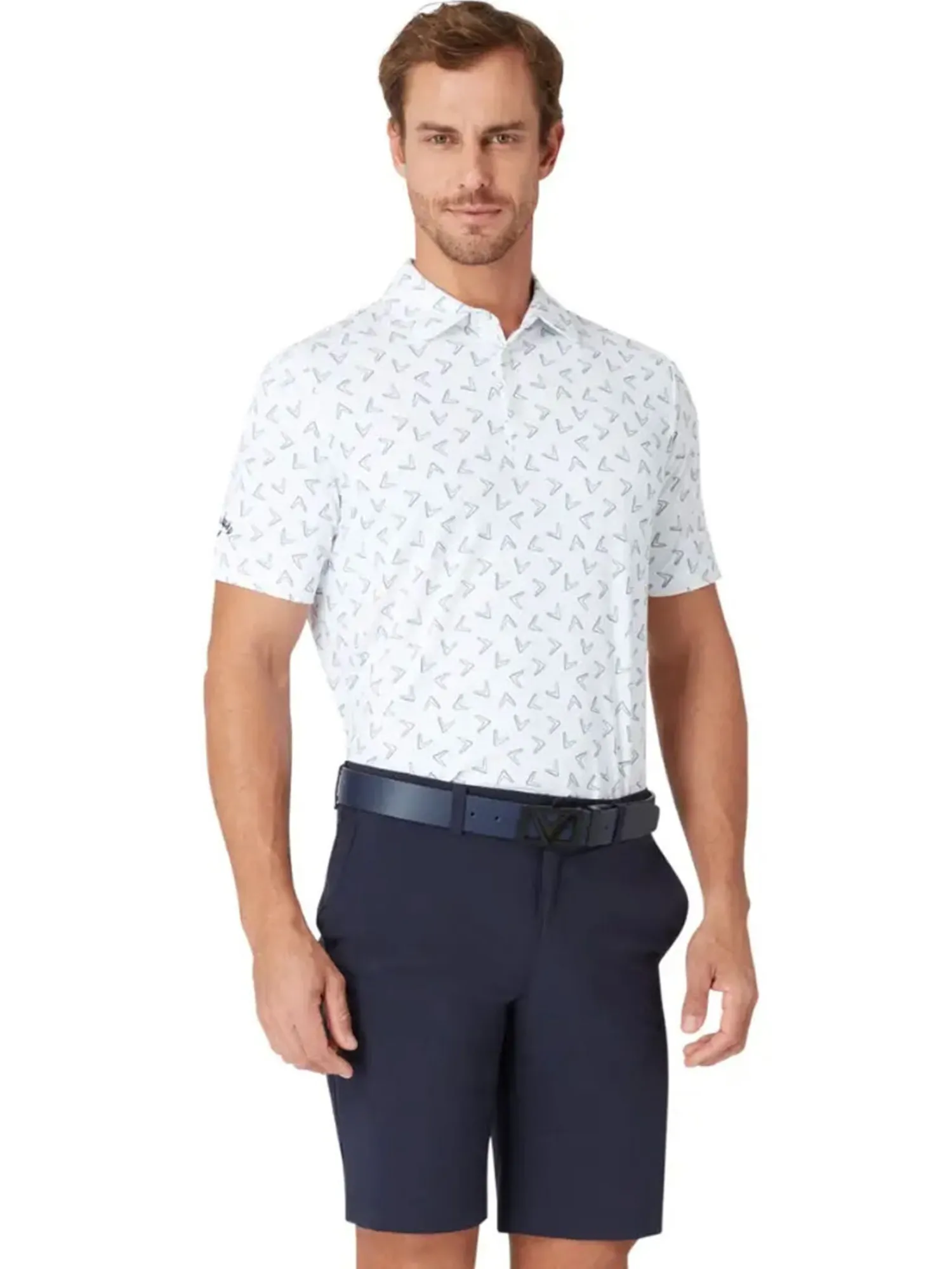 Callaway Shirts|All Over Large Chev Print Polo - Bright White
