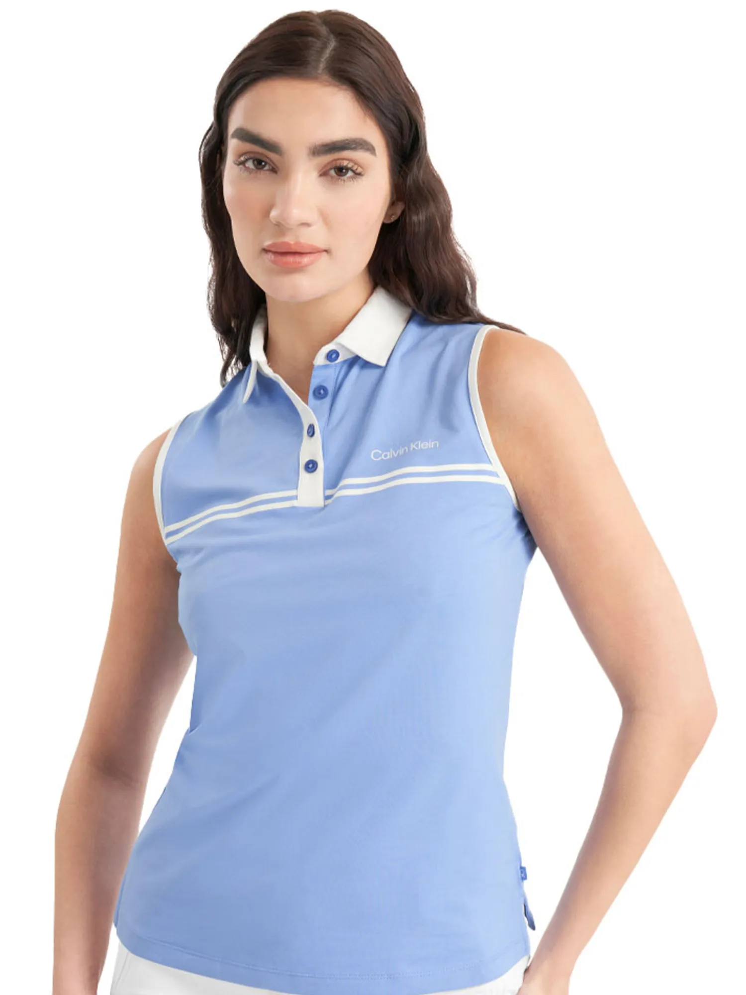 Calvin Klein Shirts|Womens Bellevue Sleeveless Polo Shirt - Cornflower Blue