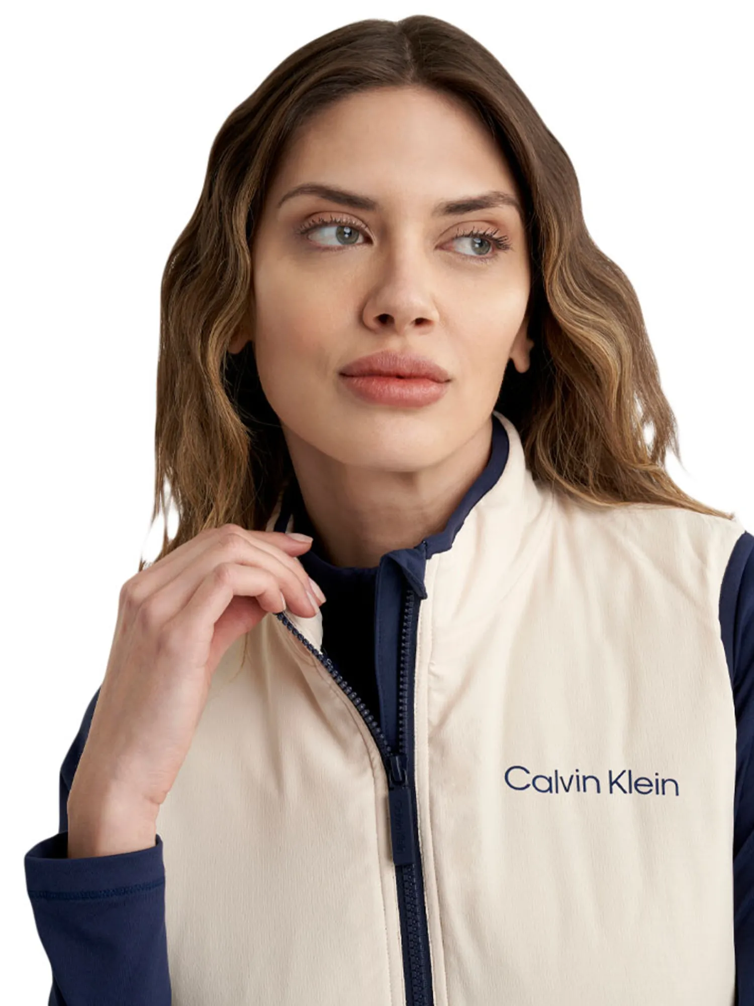 Calvin Klein Vests|Womens Faye Full Zip Gilet - Tapioca