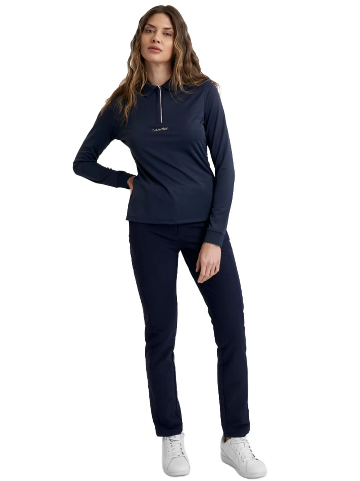 Calvin Klein Shirts|Womens Mila Long Sleeve Polo - Navy