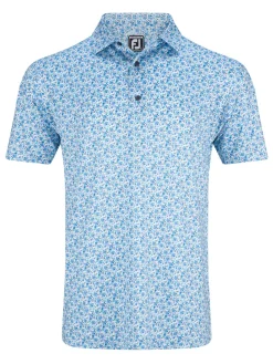 FootJoy Shirts|Allover Floral Print Lisle Polo Shirt (Athletic Fit) - White/Blue
