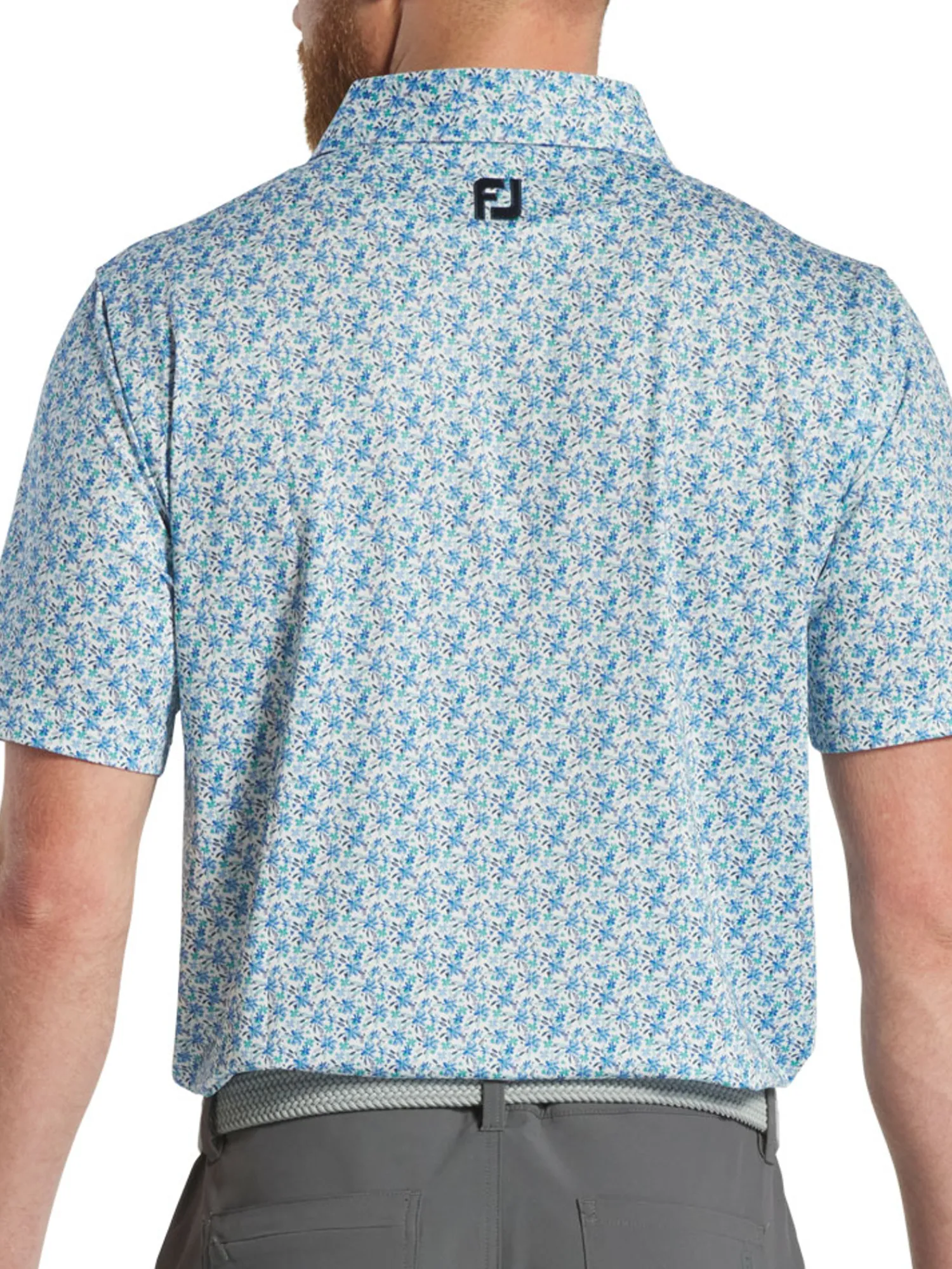 FootJoy Shirts|Allover Floral Print Lisle Polo Shirt (Athletic Fit) - White/Blue