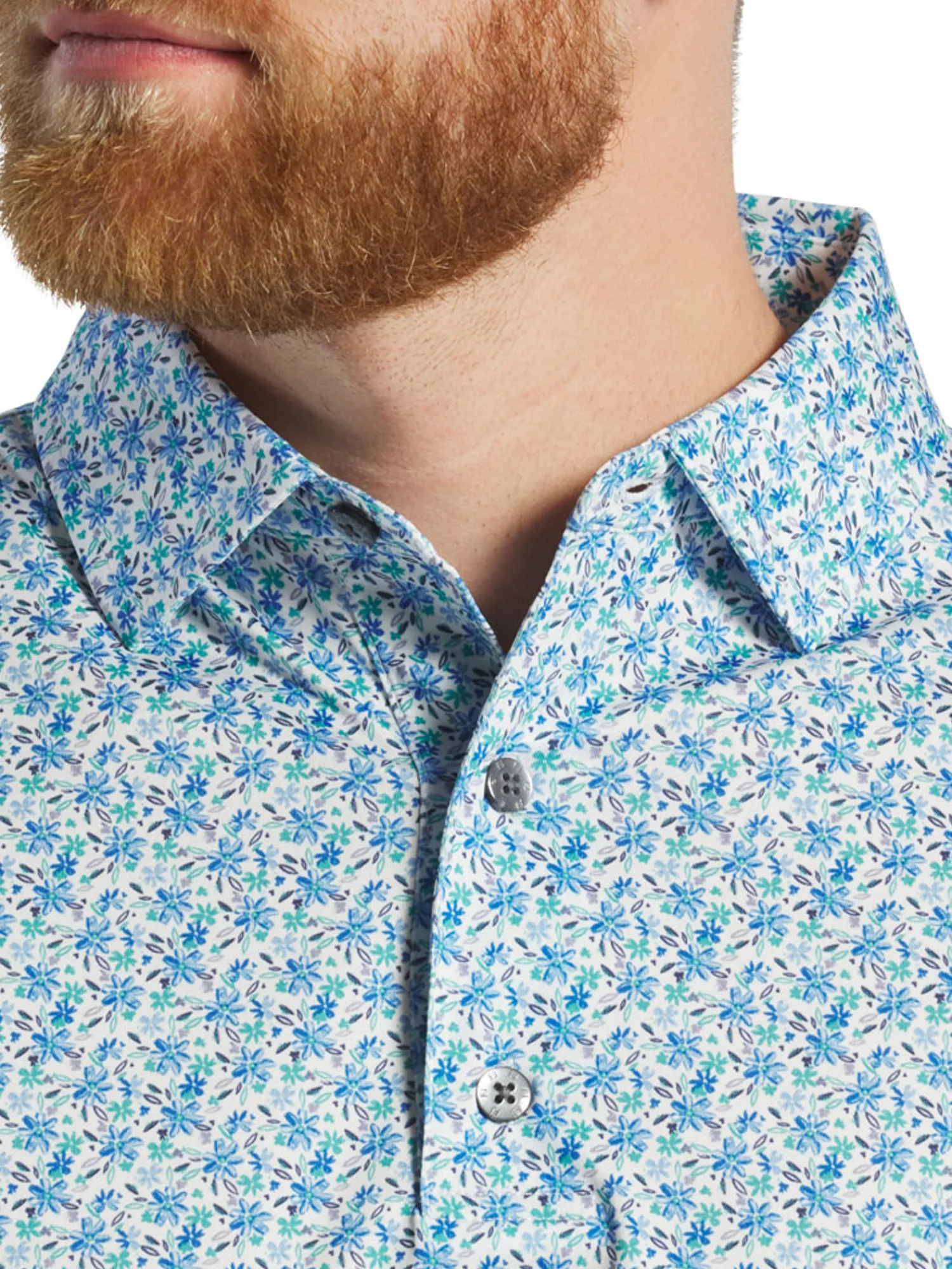 FootJoy Shirts|Allover Floral Print Lisle Polo Shirt (Athletic Fit) - White/Blue