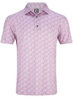 FootJoy Shirts|Allover Floral Print Lisle Polo Shirt (Athletic Fit) - White/Pink