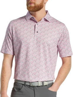 FootJoy Shirts|Allover Floral Print Lisle Polo Shirt (Athletic Fit) - White/Pink