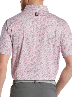 FootJoy Shirts|Allover Floral Print Lisle Polo Shirt (Athletic Fit) - White/Pink