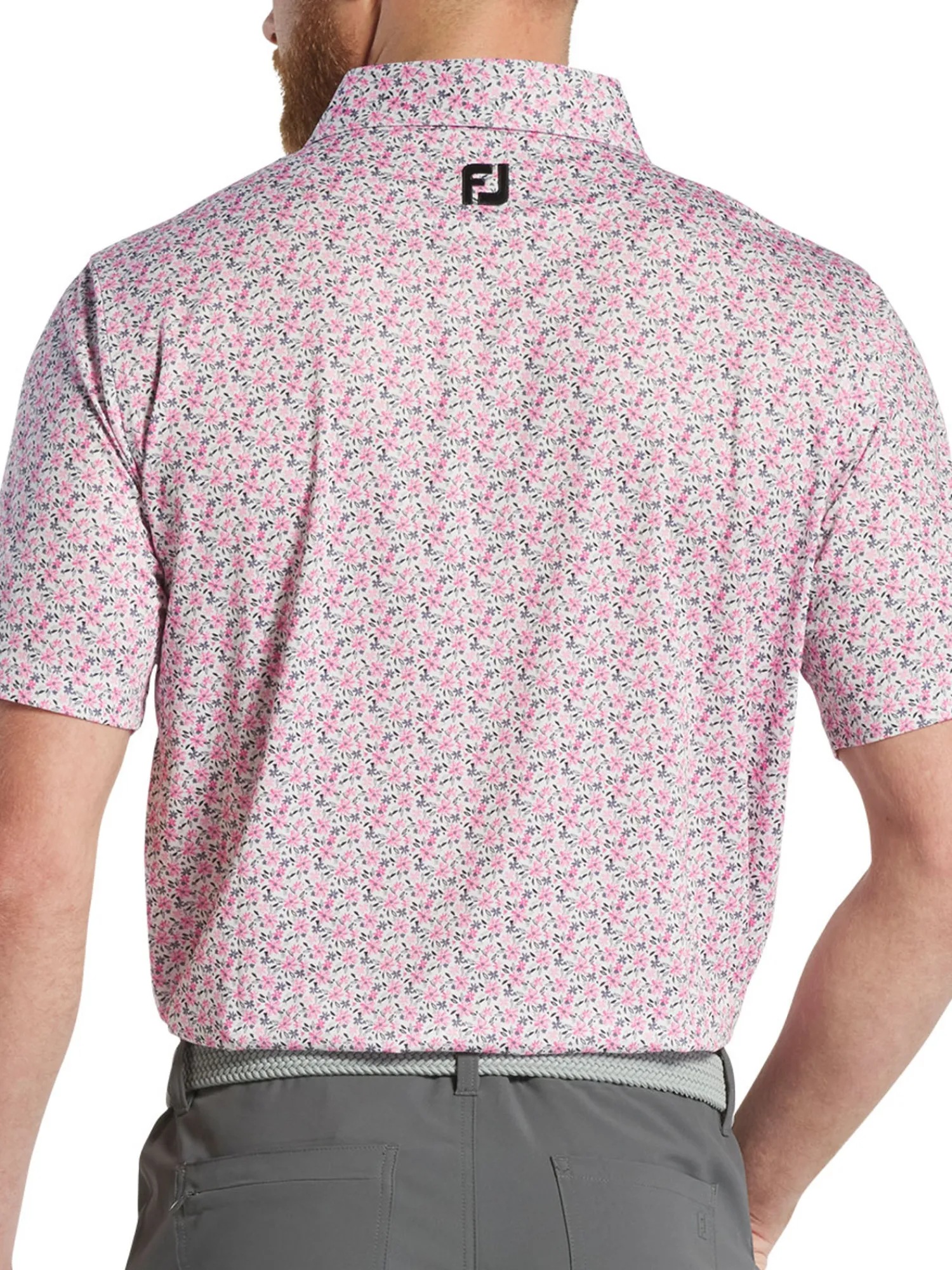 FootJoy Shirts|Allover Floral Print Lisle Polo Shirt (Athletic Fit) - White/Pink