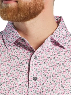 FootJoy Shirts|Allover Floral Print Lisle Polo Shirt (Athletic Fit) - White/Pink