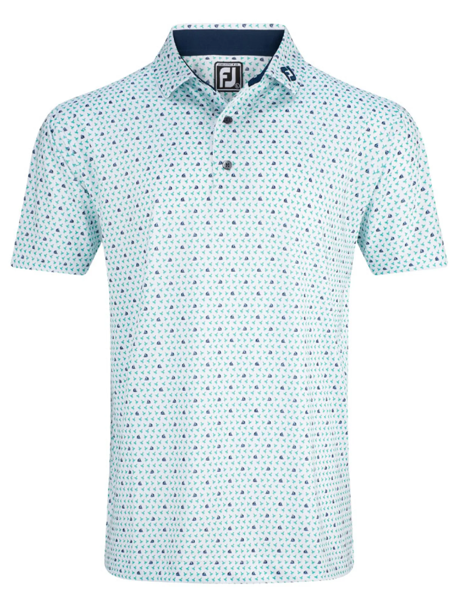 FootJoy Shirts|Flying Wasp Print Lisle Polo Shirt (Athletic Fit) - White/Emerald/Navy