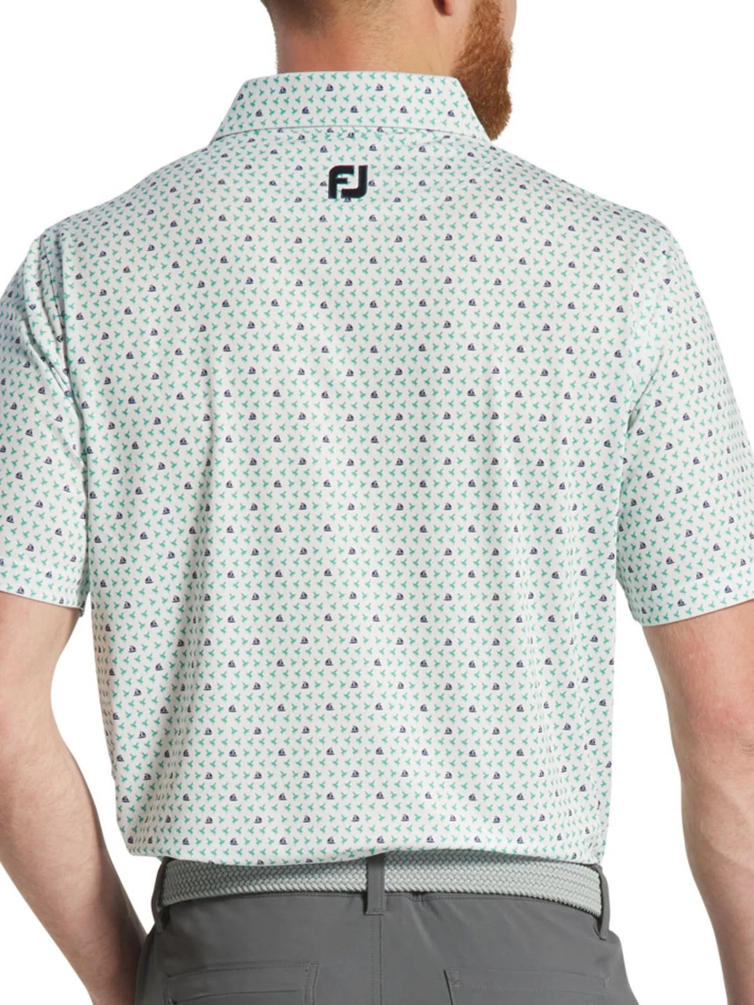 FootJoy Shirts|Flying Wasp Print Lisle Polo Shirt (Athletic Fit) - White/Emerald/Navy