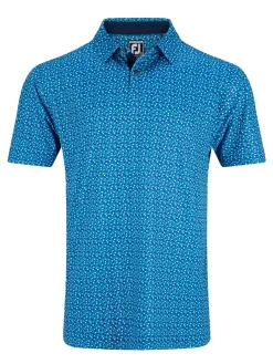 FootJoy Shirts|Geometry Print Stretch Pique Polo Shirt (Athletic Fit) - Blue/Emerald