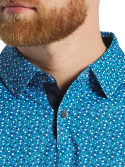 FootJoy Shirts|Geometry Print Stretch Pique Polo Shirt (Athletic Fit) - Blue/Emerald