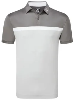 FootJoy Clearance Clothing|Lisle Colour Block Golf Shirt (Athletic Fit) - Grey Cliff/Gravel/White