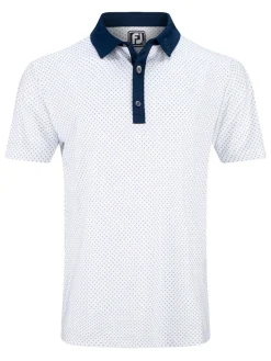 FootJoy Clearance Clothing|Lisle Microflower Print Golf Shirt (Athletic Fit) - White/Navy