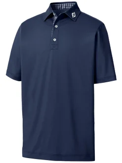 FootJoy Shirts|Pique Solid Gingham Trim Golf Shirt (Athletic Fit) - Navy