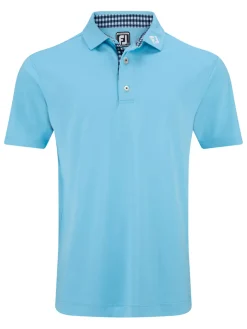 FootJoy Clearance Clothing|Pique Solid Gingham Trim Golf Shirt (Athletic Fit) - Blue Sky