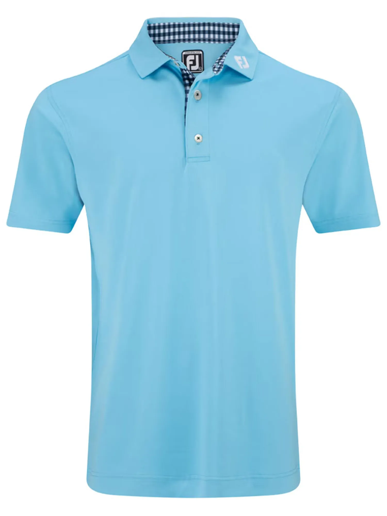 FootJoy Clearance Clothing|Pique Solid Gingham Trim Golf Shirt (Athletic Fit) - Blue Sky