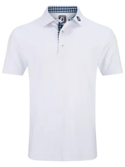 FootJoy Shirts|Pique Solid Gingham Trim Golf Shirt (Athletic Fit) - White