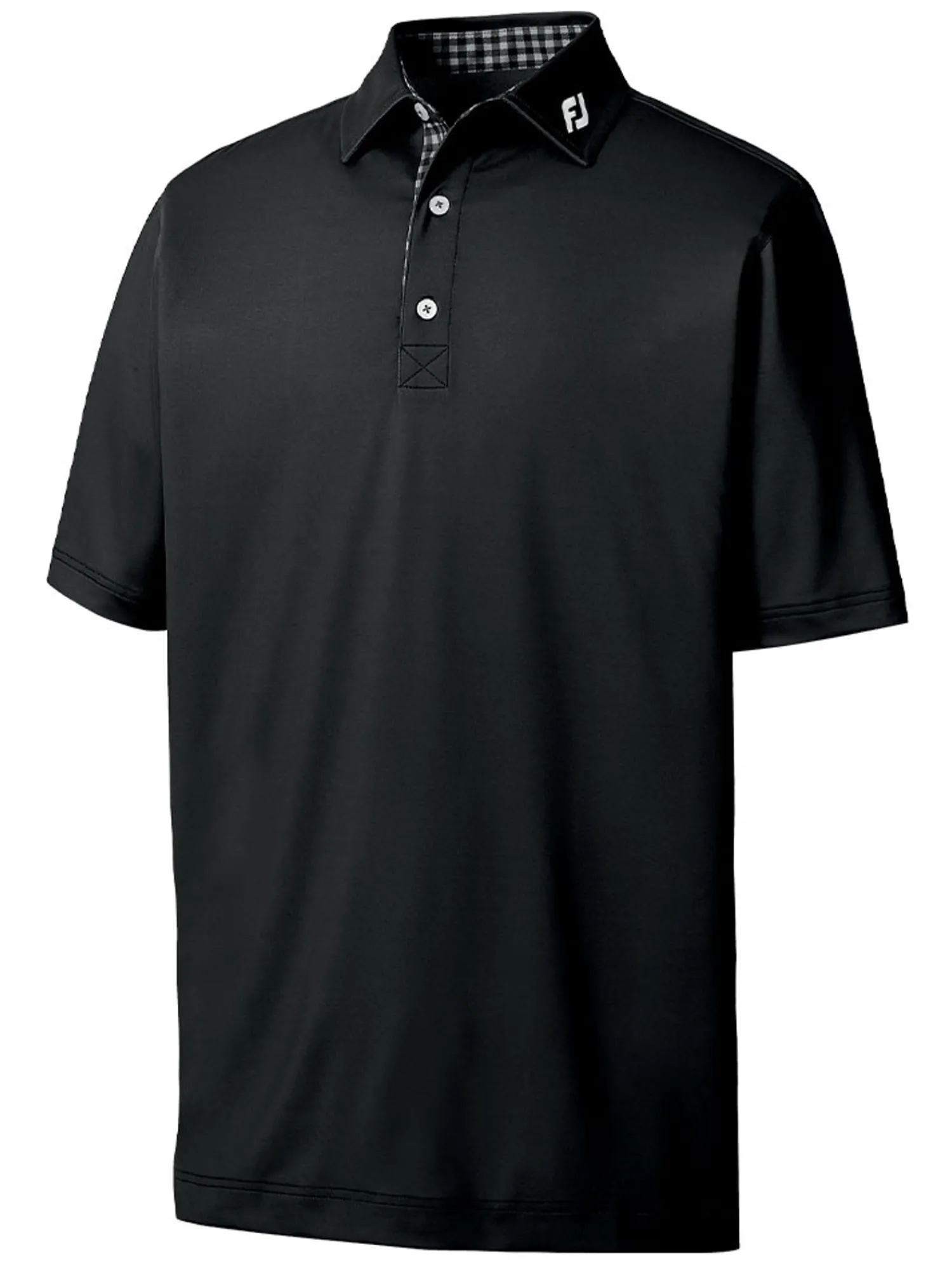 FootJoy Shirts|Pique Solid Gingham Trim Golf Shirt (Athletic Fit) - Black