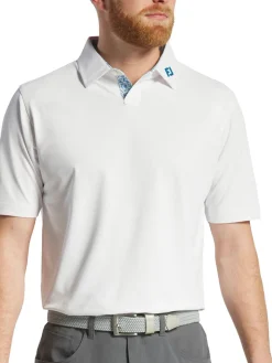 FootJoy Shirts|Solid Stretch Pique With Floral Trim Polo Shirt (Athletic Fit) - White