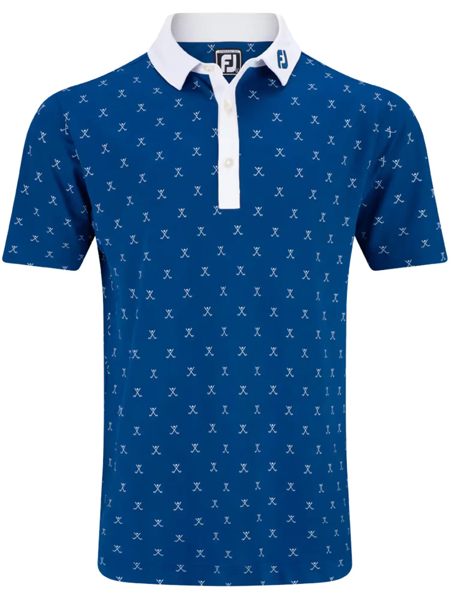 FootJoy Clearance Clothing|Stretch Pique With Golf Print Golf Shirt (Athletic Fit) - Blue/White