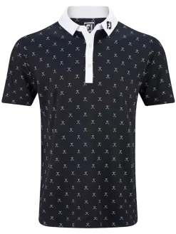 FootJoy Clearance Clothing|Stretch Pique With Golf Print Golf Shirt (Athletic Fit) - Black/White