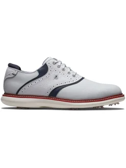 FootJoy Mens Golf Shoes|Traditions Energy Golf Shoes - White/Navy/Red