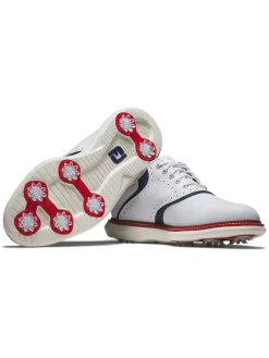 FootJoy Mens Golf Shoes|Traditions Energy Golf Shoes - White/Navy/Red