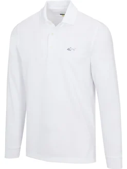 Greg Norman Shirts|Long Sleeve Pique Shark Polo - White