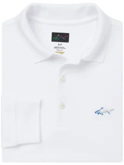 Greg Norman Shirts|Long Sleeve Pique Shark Polo - White