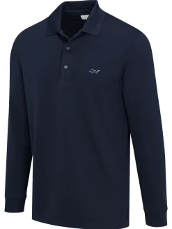 Greg Norman Shirts|Long Sleeve Pique Shark Polo - Navy