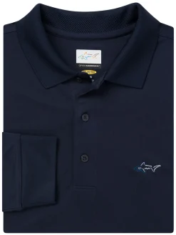 Greg Norman Shirts|Long Sleeve Pique Shark Polo - Navy