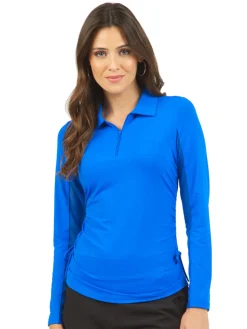 IBKUL Shirts|Adjustable Long Sleeve Zip Polo - Blue