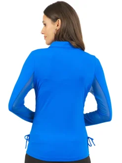 IBKUL Shirts|Adjustable Long Sleeve Zip Polo - Blue