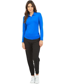 IBKUL Shirts|Adjustable Long Sleeve Zip Polo - Blue