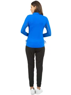 IBKUL Shirts|Adjustable Long Sleeve Zip Polo - Blue