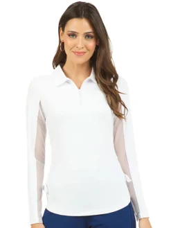 IBKUL Clearance Clothing|Adjustable Long Sleeve Zip Polo - White