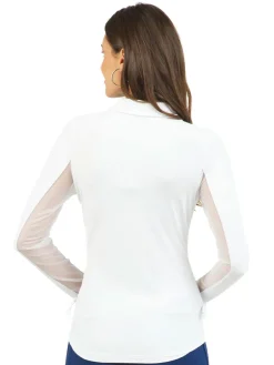 IBKUL Clearance Clothing|Adjustable Long Sleeve Zip Polo - White