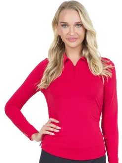 IBKUL Shirts|Adjustable Long Sleeve Zip Polo - Red