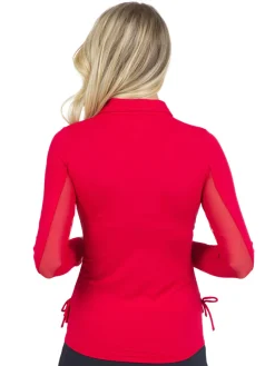 IBKUL Shirts|Adjustable Long Sleeve Zip Polo - Red