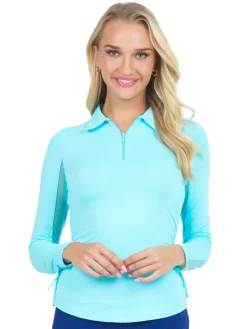 IBKUL Shirts|Adjustable Long Sleeve Zip Polo - Seafoam
