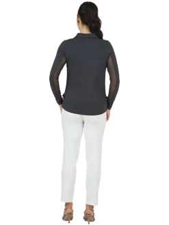 IBKUL Shirts|Adjustable Long Sleeve Zip Polo - Charcoal